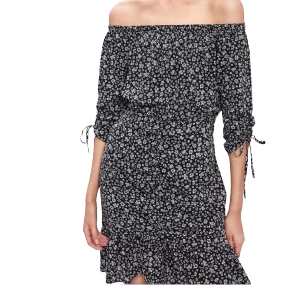 Zara Floral Off The Shoulder Drawstring Mini Dress